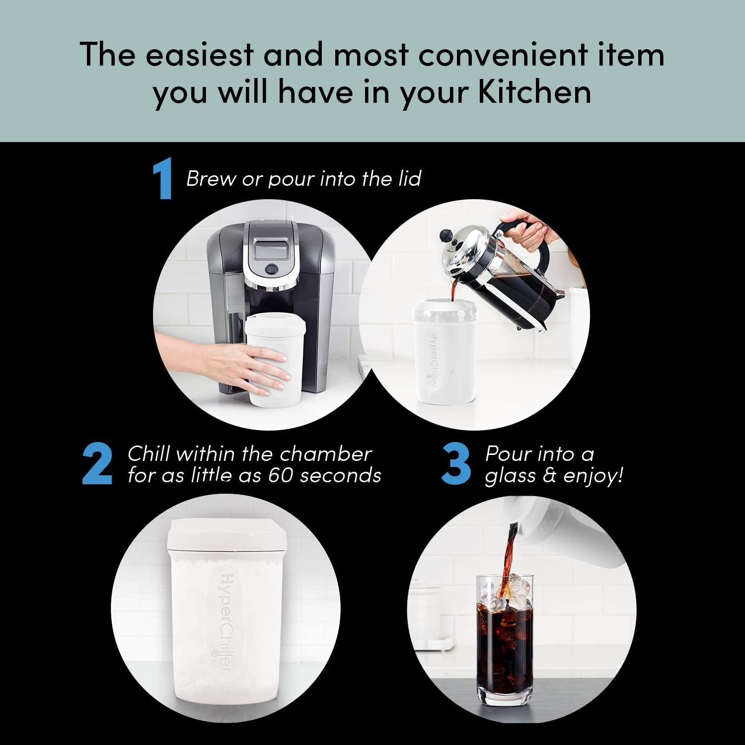 HyperChiller HC2W Iced Beverage Chiller, 12.5 Oz, White, Fast Cooling