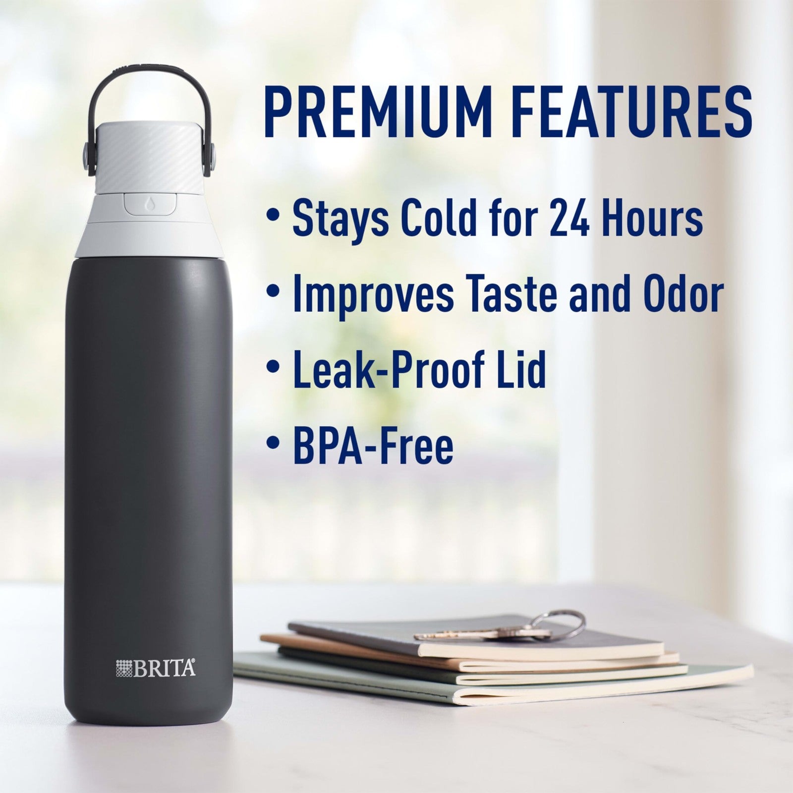 Brita Insulated Water Bottle 20 Oz, BPA-Free, Replaces 300 Plastic Bottles
