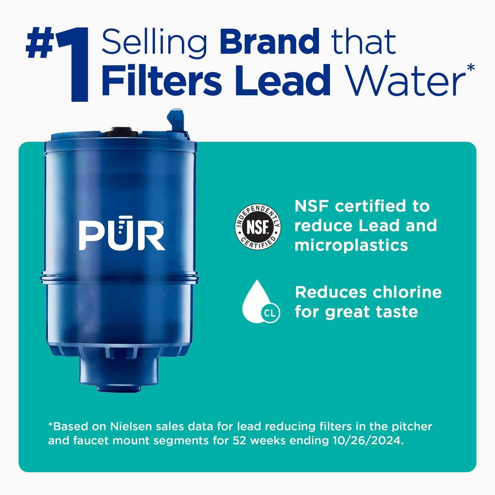 Chrome Faucet Mount Water Filter, PUR PLUS, Lasts 100 Gallons, Easy Install