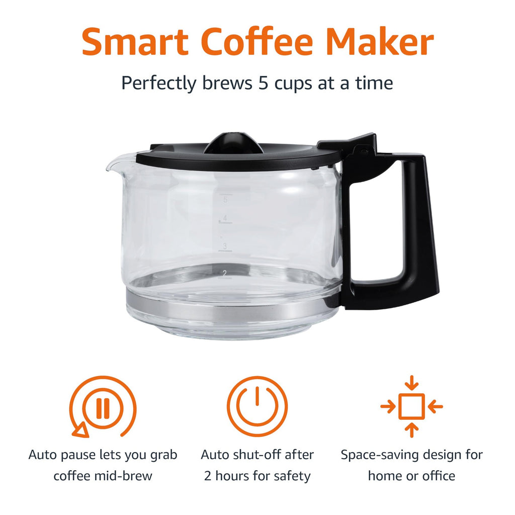 5-Cup Coffee Maker, Drip Style, Glass Carafe, Auto Shut-Off, Black