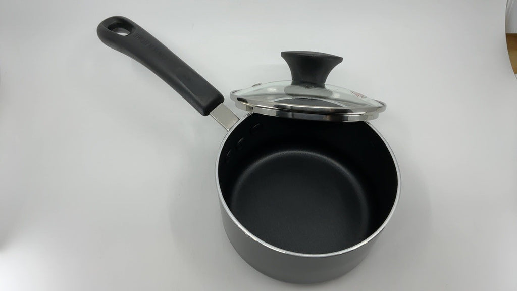 1-Quart Nonstick Saucepan w/ Glass Lid, Black Aluminum Cooking Pot