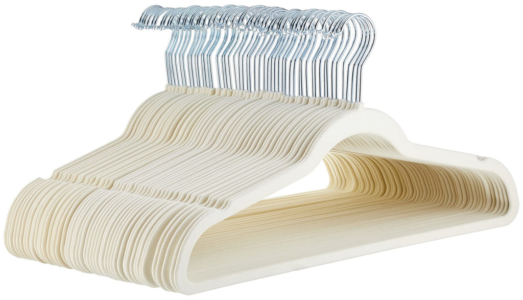 Slim Velvet Clothes Hangers, 50-Pack, Ivory/Silver, Non-Slip