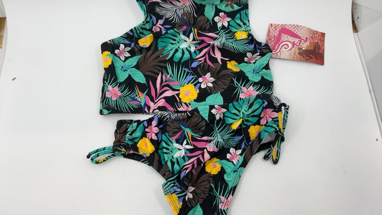 Kanu Surf Girls' Daisy UPF 50 Halter Tankini 2-Piece Swimsuit, Black 8