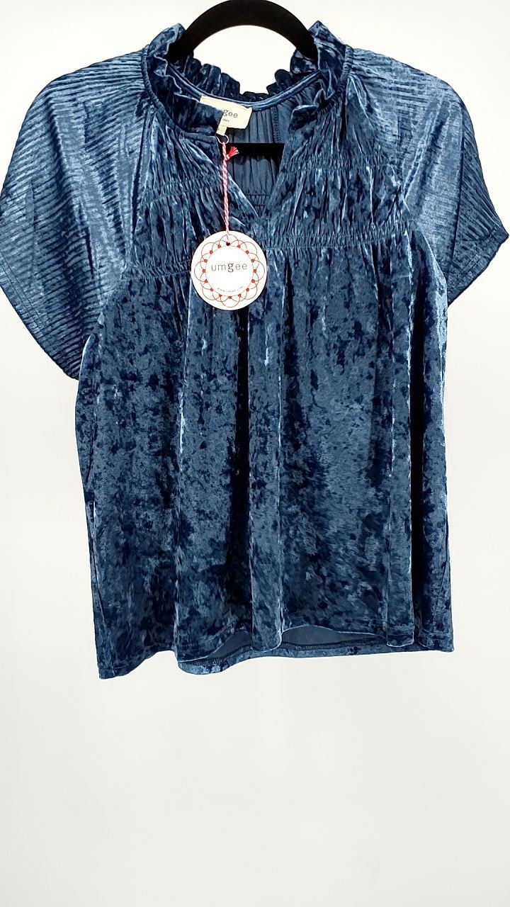 Umgee Crushed Velvet Pleated Blouse