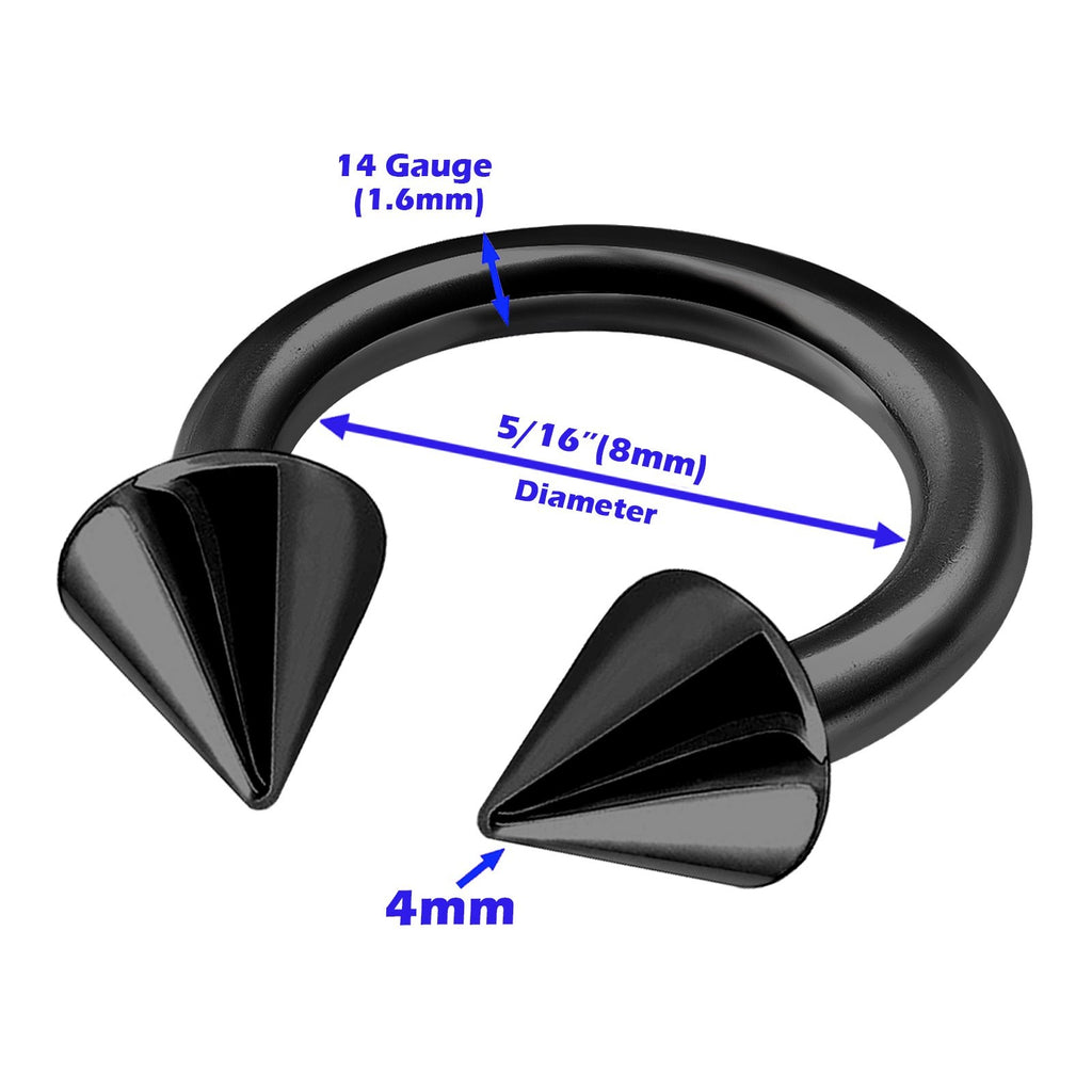 Anodized 14g Horseshoe Barbell Piercings 8Pcs Set Blue & Black 4mm Ball