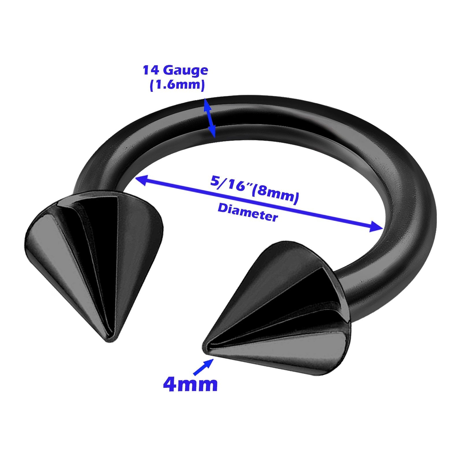 Anodized 14g Horseshoe Barbell Piercings 8Pcs Set Blue & Black 4mm Ball