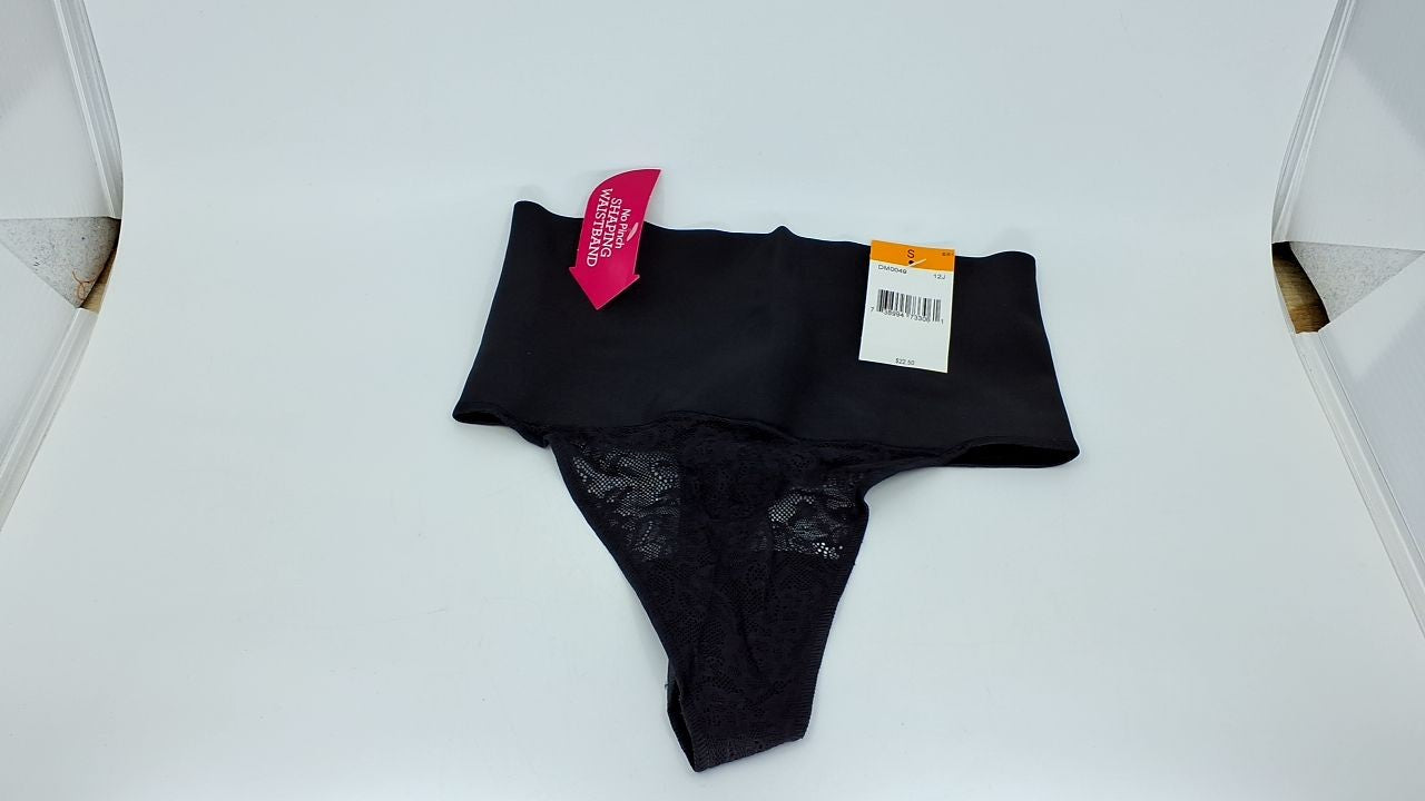 Maidenform DM0049 Tame Your Tummy Lace Thong, Black Lace, Small