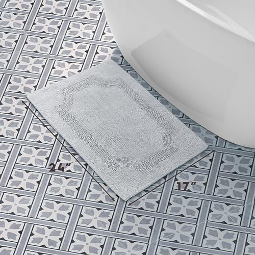 17x24 Reversible Bath Mat, Light Grey Cotton, Non-Skid Recommended