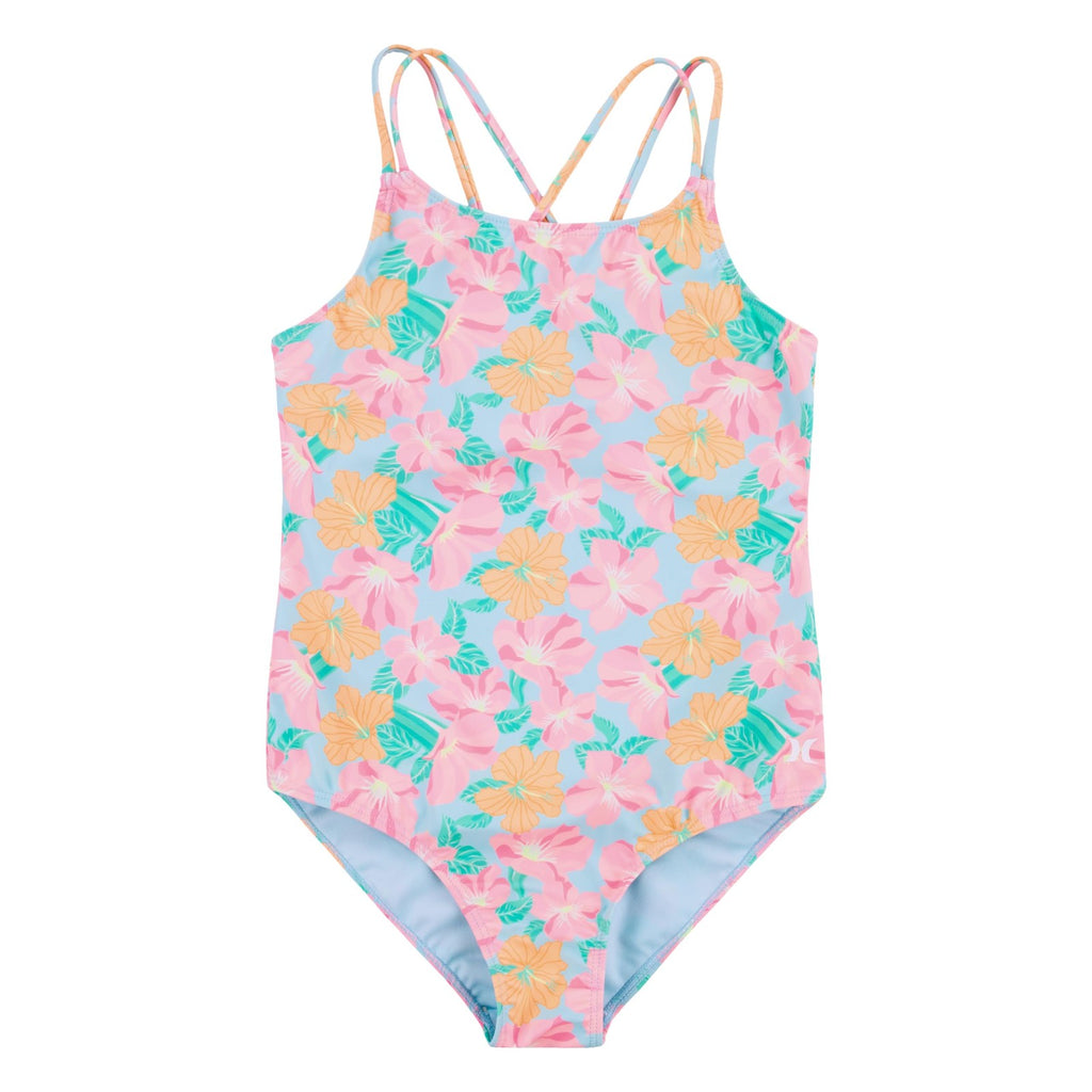 Hurley Girls One Piece Swimsuit, Blue Ice/Floral, 7