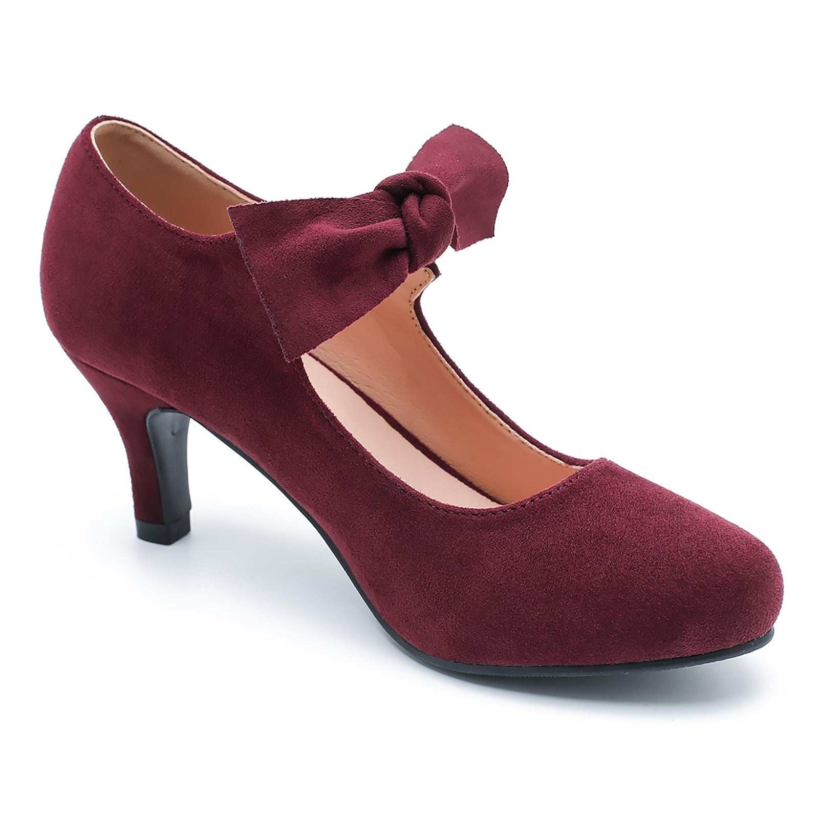 Cute Low Heel Mary Jane Pumps w/ Bow Size 8.5 Burgundy Suede