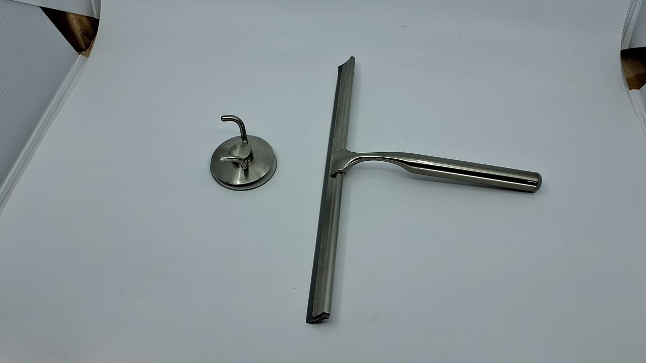 Heavy Duty 12 In Shower Squeegee w/ Silicone Blade & Brushed Nickel Hook