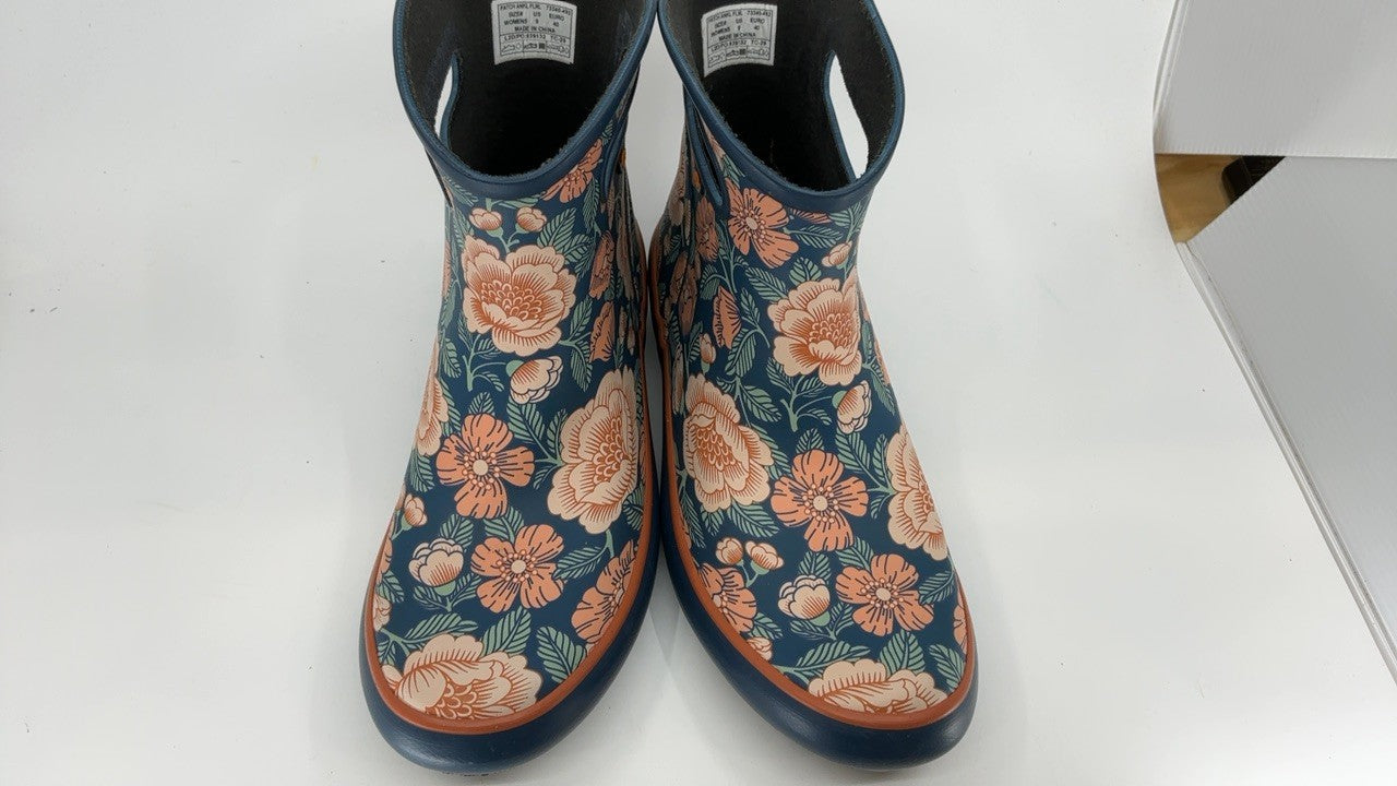 BOGS Women's Patch Ankle Tapestry Floral Rain Boot, Navy Multi, 9