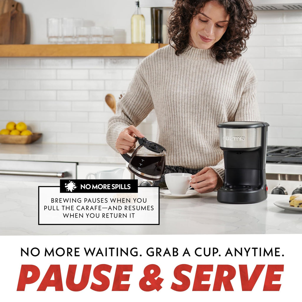 Gourmia One-Touch Coffee Maker, 5 Cup, Black & Stainless Steel Accents