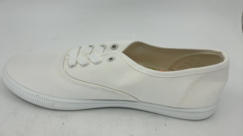 Classic Womens White Flower Sneakers, Lightweight Canvas Size 9.5