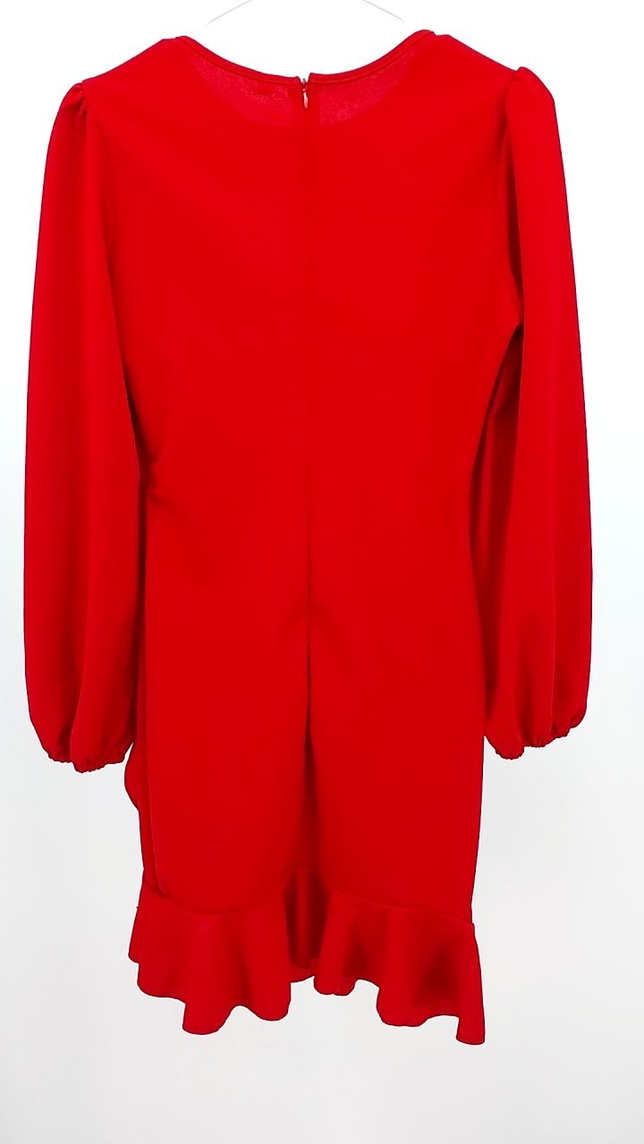 Ruched Ruffled Balloon Sleeve Mini Dress
