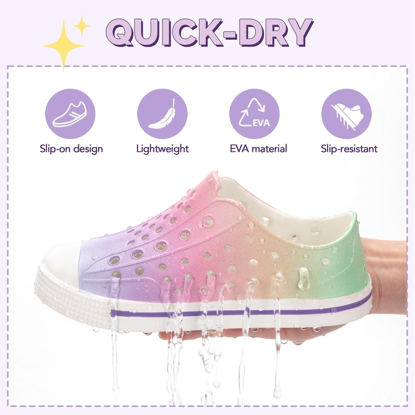 Toddler Water Sneakers Size 2 Pink Gradient Lightweight Slip On Shoes