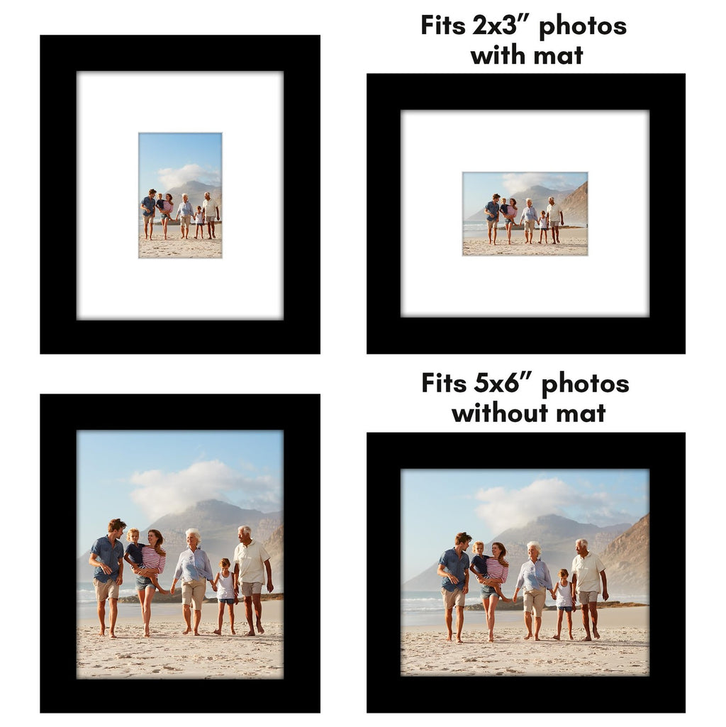 5x6 Black Picture Frame Set - Display 2x3 or 5x6 Photos - Galleria Collection