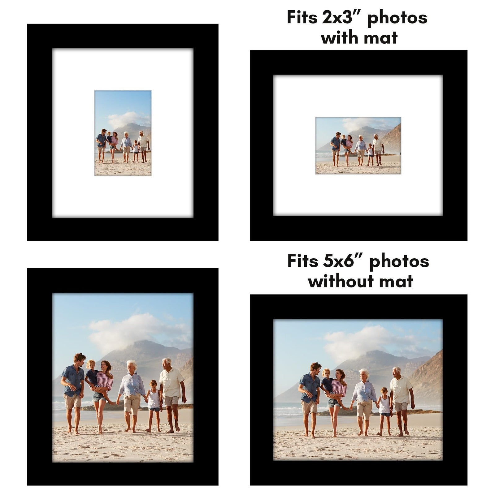 5x6 Black Picture Frame Set - Display 2x3 or 5x6 Photos - Galleria Collection