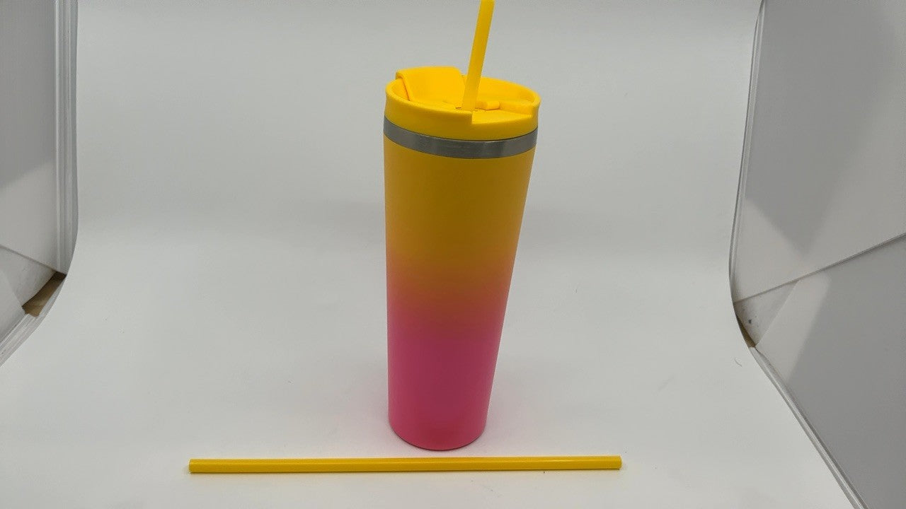 Insulated 26oz Tumbler w/ Lid & Straw, Stainless Steel, Pink Yellow Rose