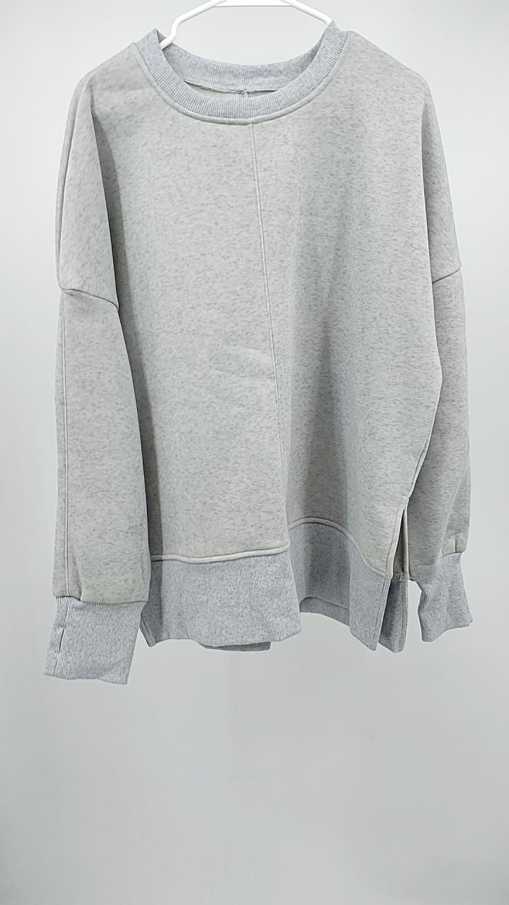 Side Slit Round Neck Long Sleeve Sweatshirt