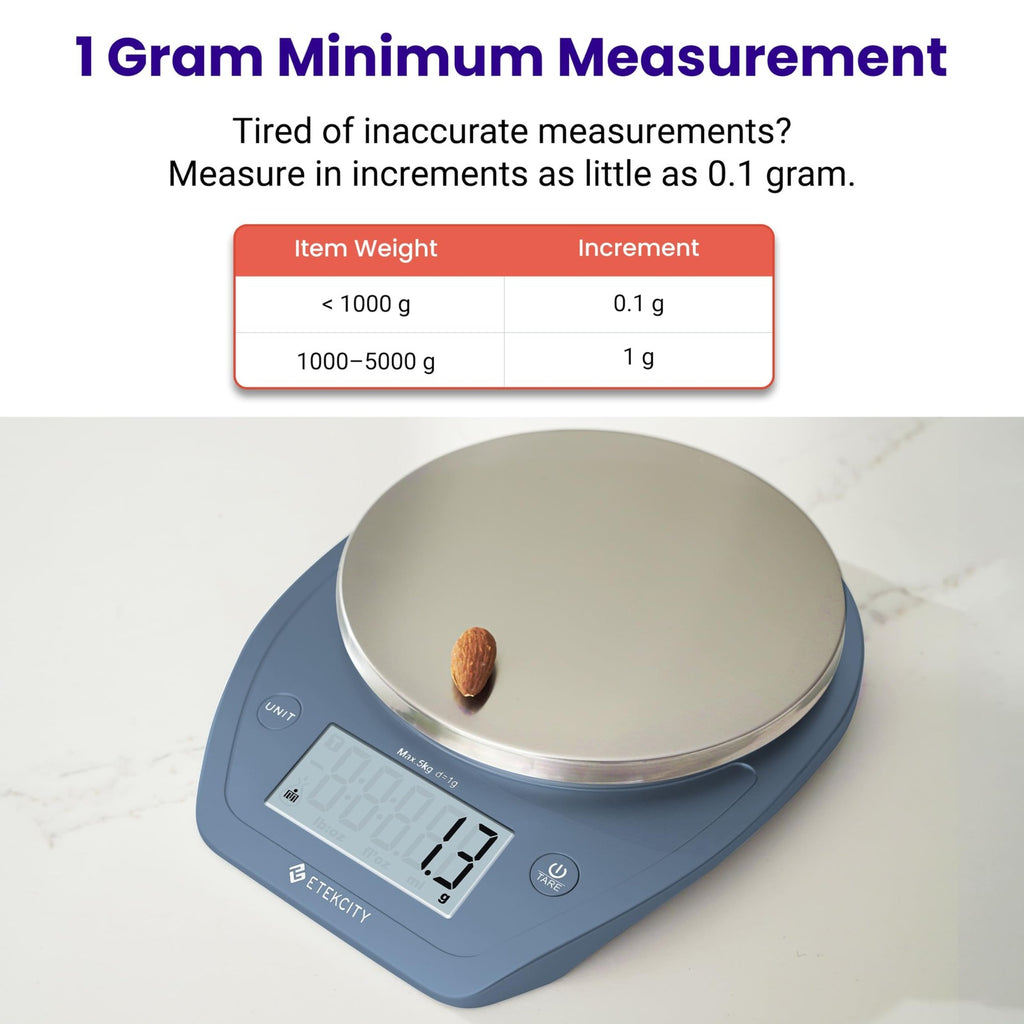 11lb Etekcity Food Scale, Digital Grams & Ounces, Stainless Steel Bowl