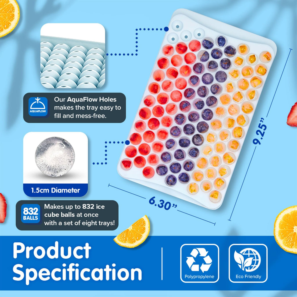 Blue Ice Cube Tray Set, 2 Trays, 832 Ice Balls, Easy-Release