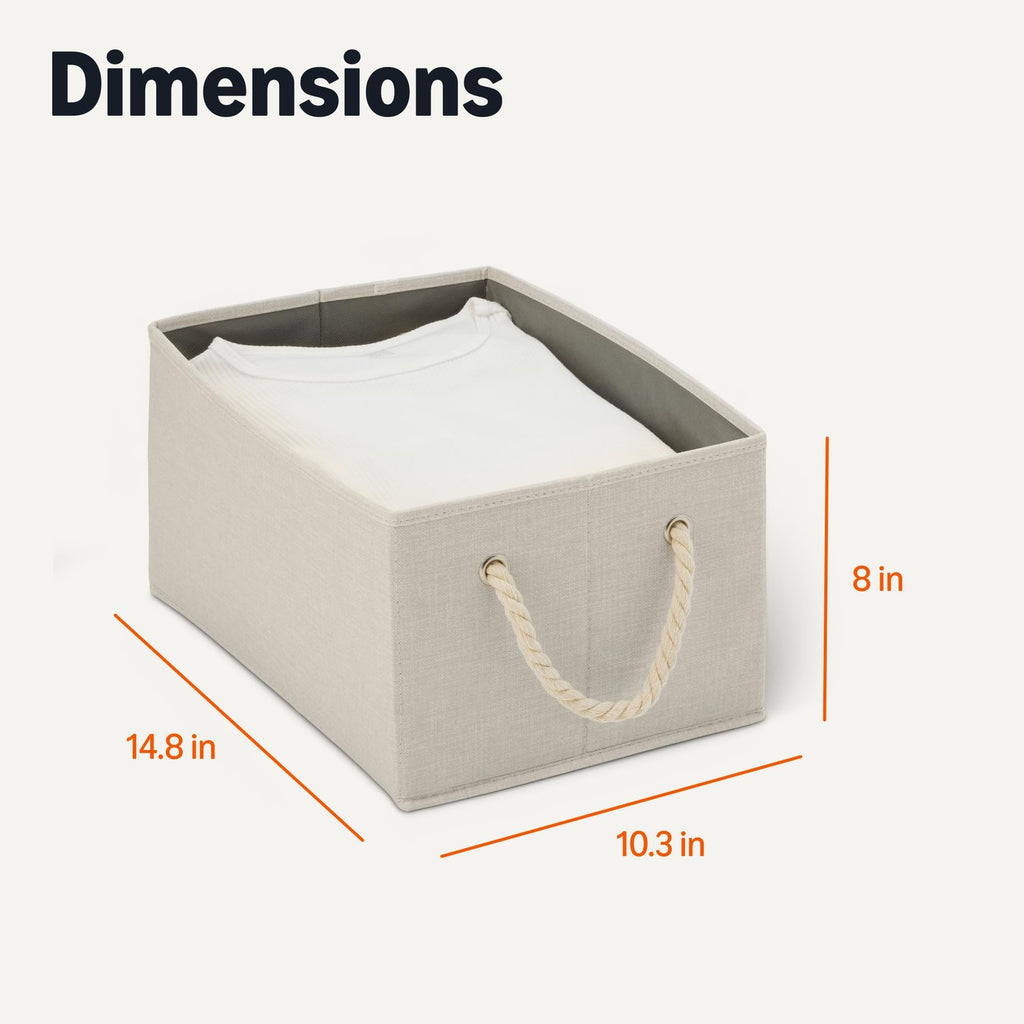 Amazon Basics Foldable Storage Bins with Rope Handles, Linen, Large, Pack of 3