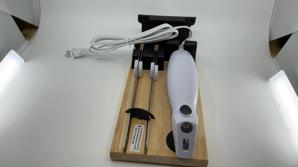 NutriChef Electric Carving Knife Set w/ Blades & Wood Stand - White