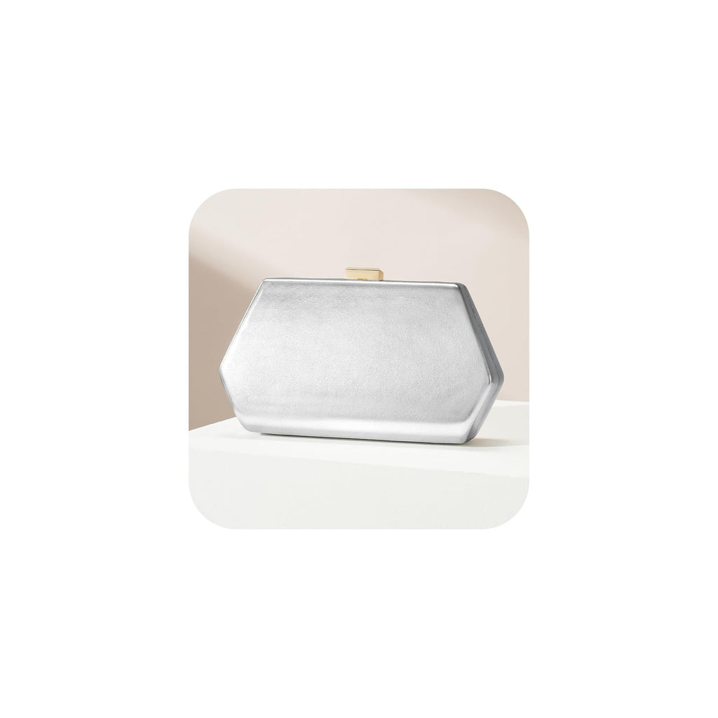 CHUNLI Evening Clutch Bag Silver PU Leather w/ Chain Strap, 7.67x4.33 in