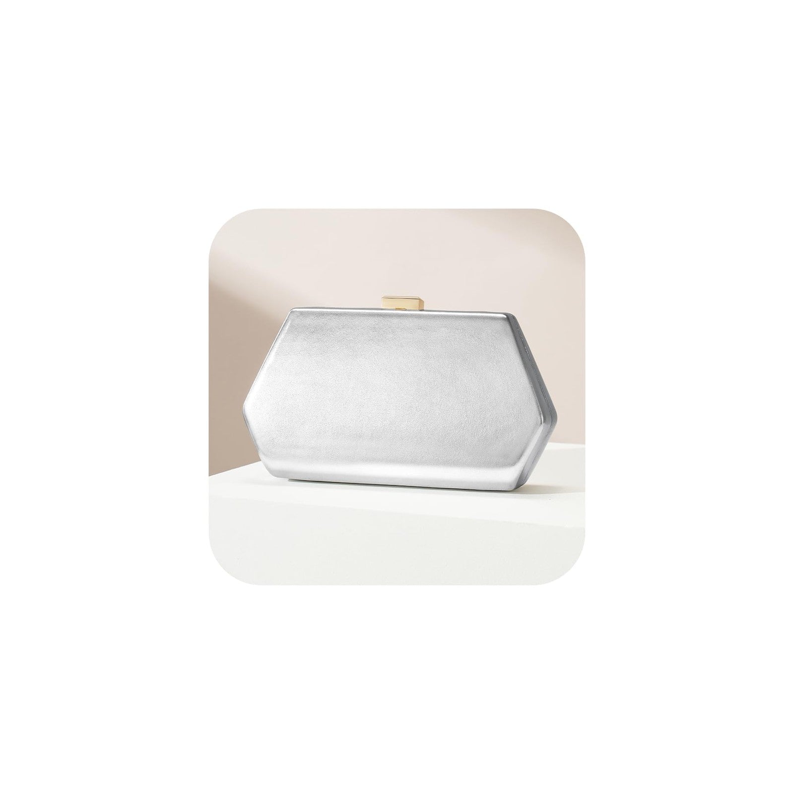 CHUNLI Evening Clutch Bag Silver PU Leather w/ Chain Strap, 7.67x4.33 in