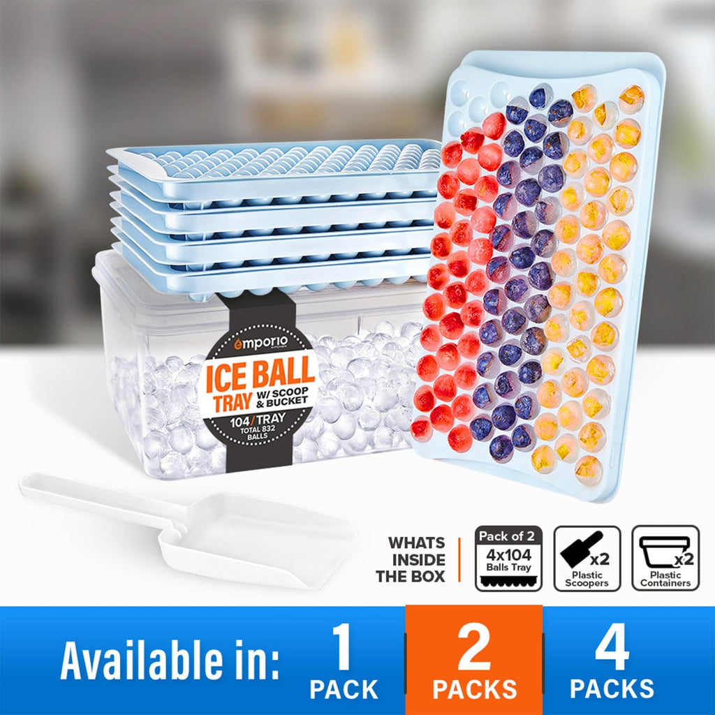 Blue Ice Cube Tray Set, 2 Trays, 832 Ice Balls, Easy-Release