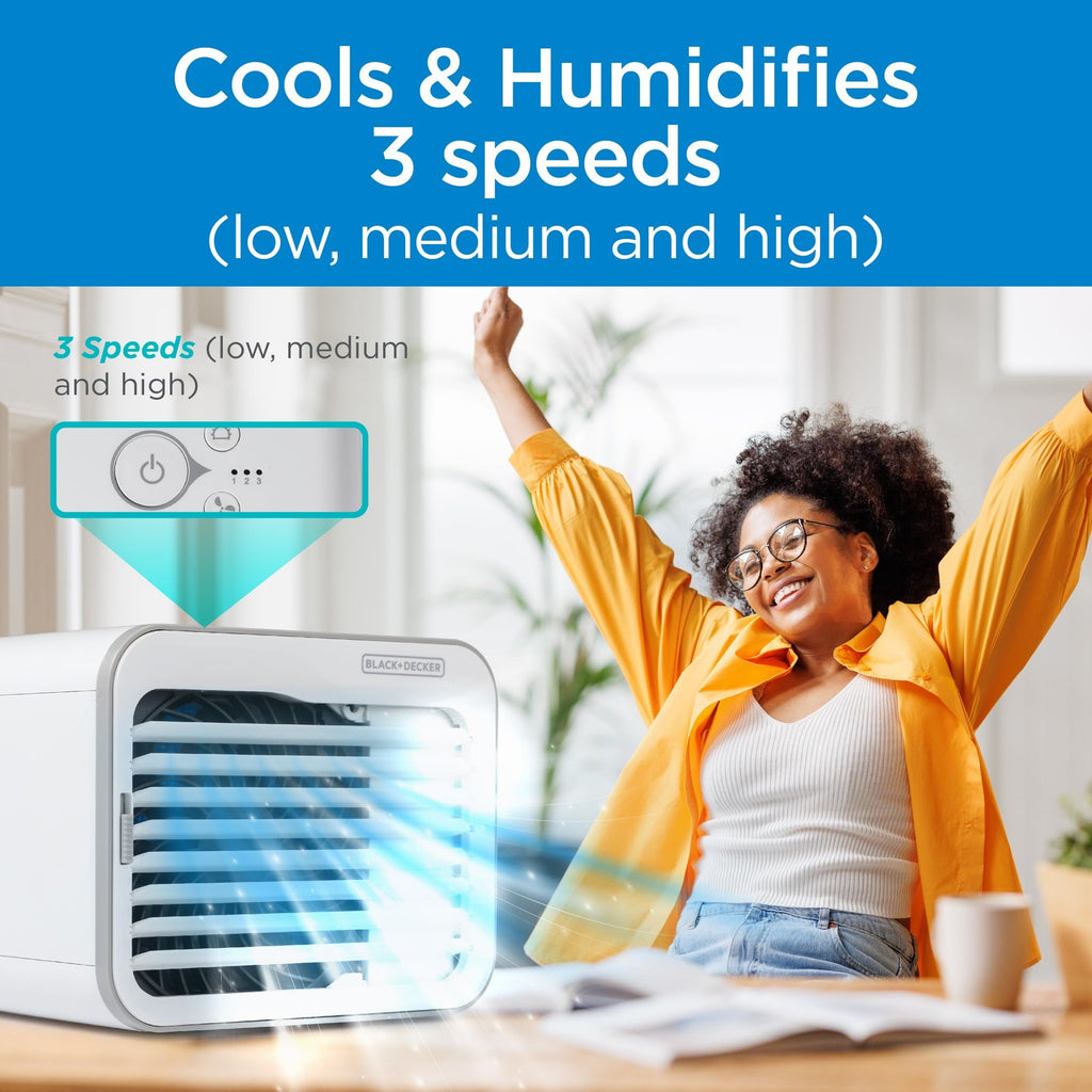 BLACK+DECKER Personal Fan, 3-Speed Air Cooler, White/Gray, Desktop Use