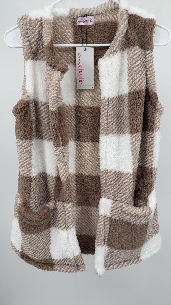 Plaid Open Front Vest Coat