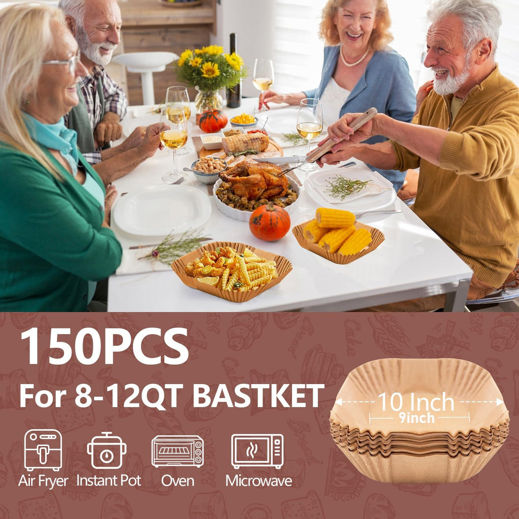 10 Inch Square Parchment Paper Liners, 150 PCS for Air Fryers & Microwaves