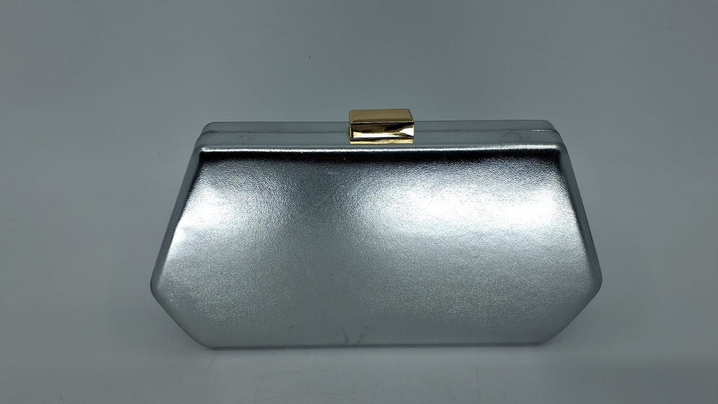 CHUNLI Evening Clutch Bag Silver PU Leather w/ Chain Strap, 7.67x4.33 in