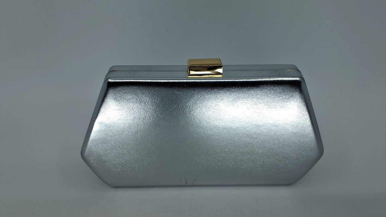 CHUNLI Evening Clutch Bag Silver PU Leather w/ Chain Strap, 7.67x4.33 in