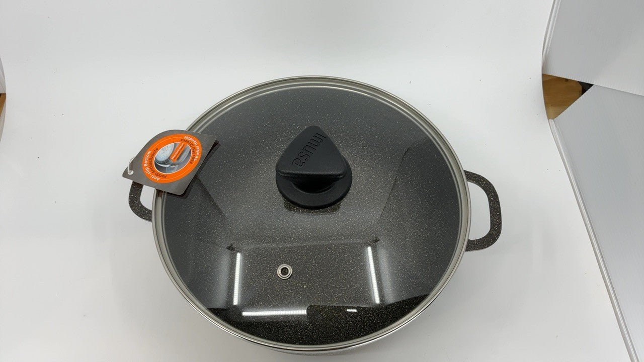 3.5Qt IMUSA Fuzion Nonstick Caldero, Cast Aluminum, Black w/ Glass Lid