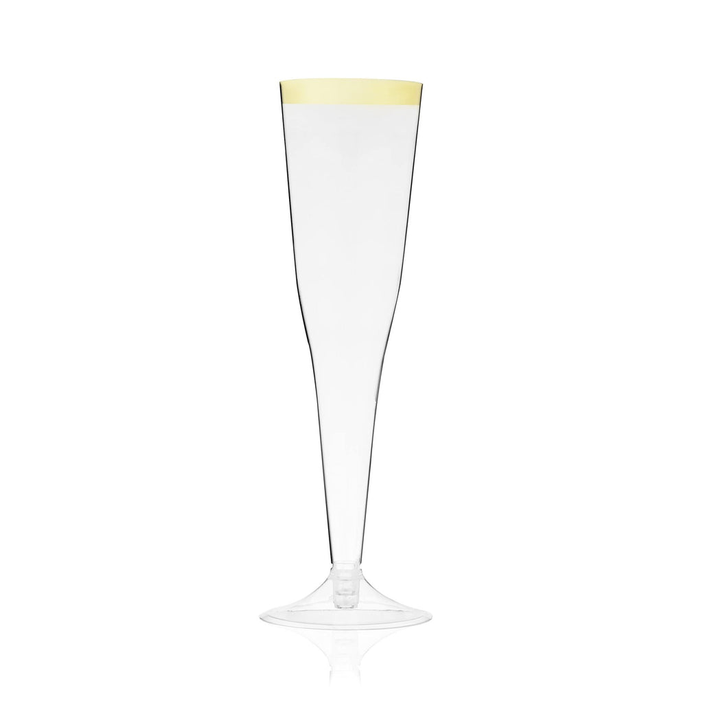 Gold Rimmed Disposable Champagne Flutes, 5.5oz, Set of 12