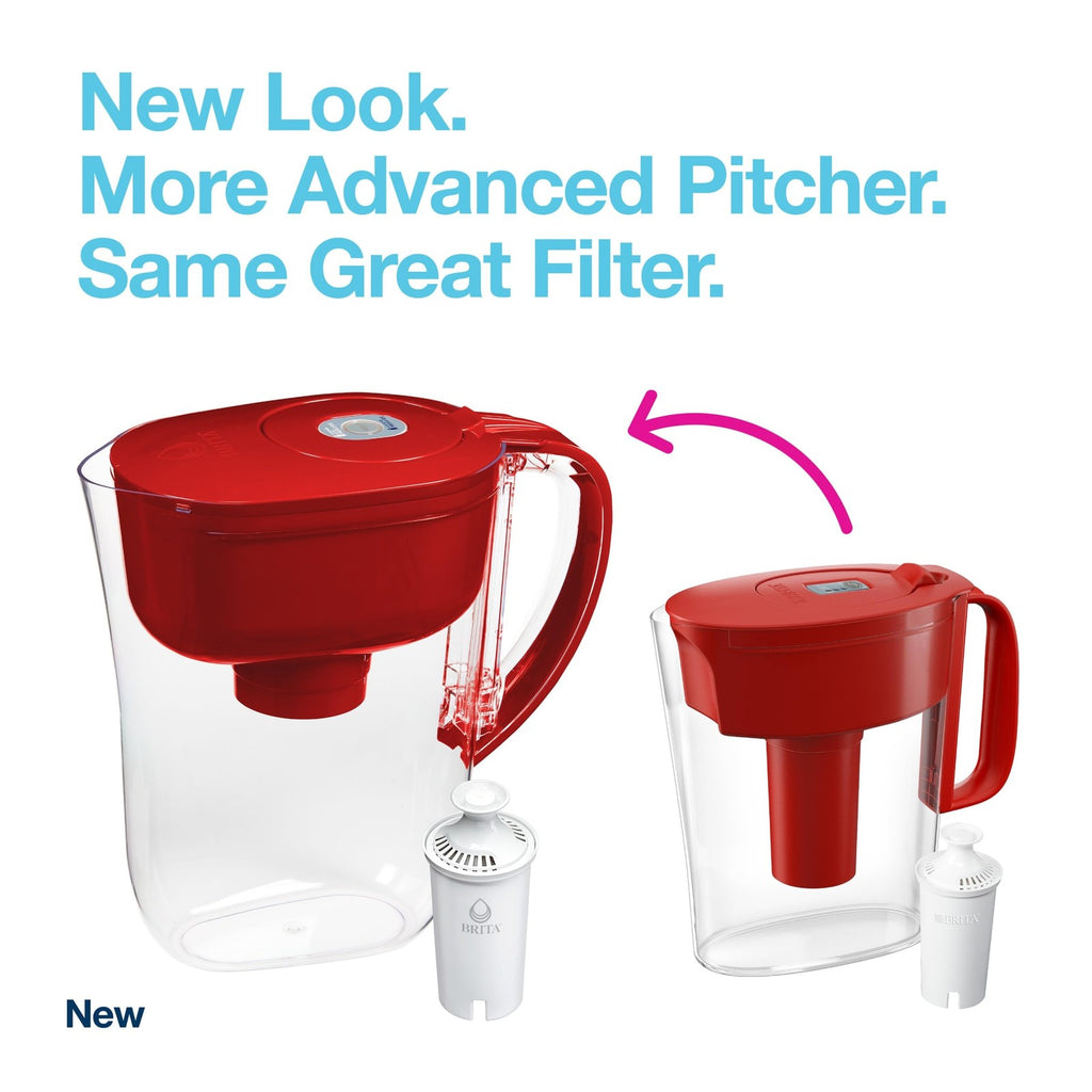 Brita Water Filter Pitcher, 6-Cup Capacity, Red, BPA-Free, Standard Filter