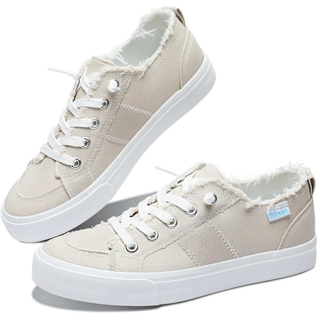 Obtaom Women's Comfortable Beige Canvas Sneakers Size 5