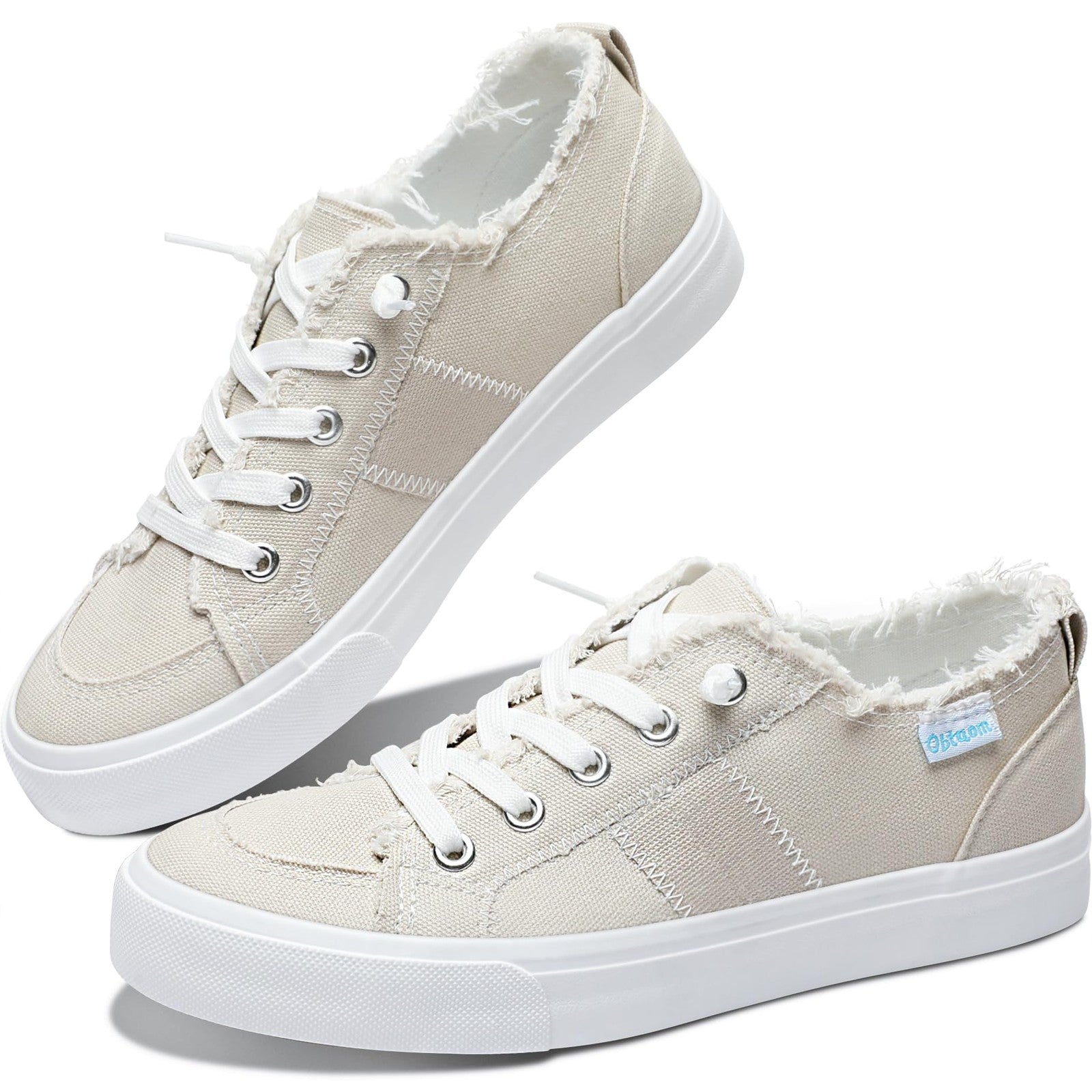 Obtaom Women's Comfortable Beige Canvas Sneakers Size 5