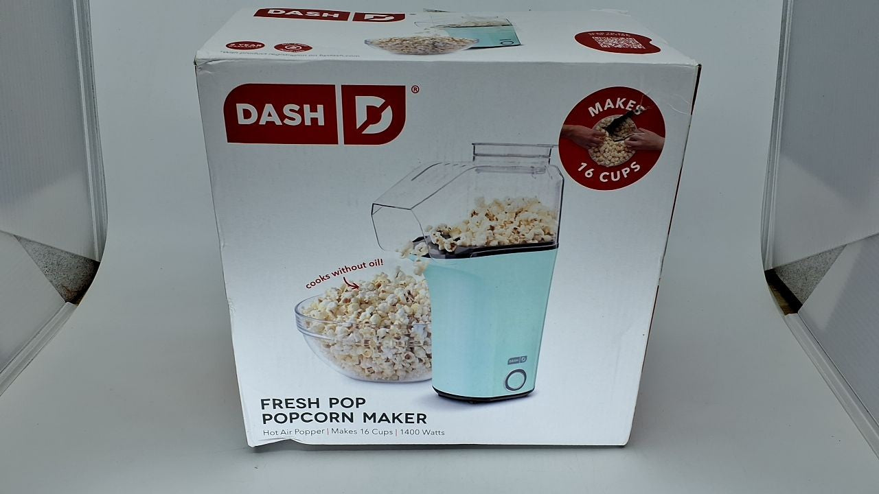 DASH Popcorn Popper, 16 Cups, Aqua, Hot Air w/ Measuring Cup & Butter Tray