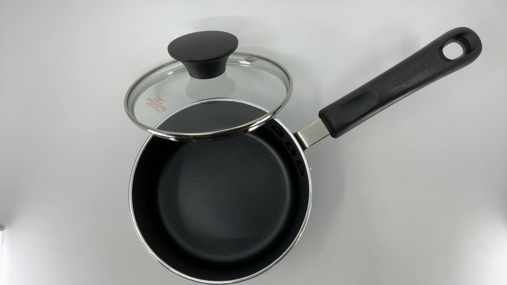 Nonstick Sauce Pan 1 Quart w/ Glass Lid, Black Aluminum Cookware