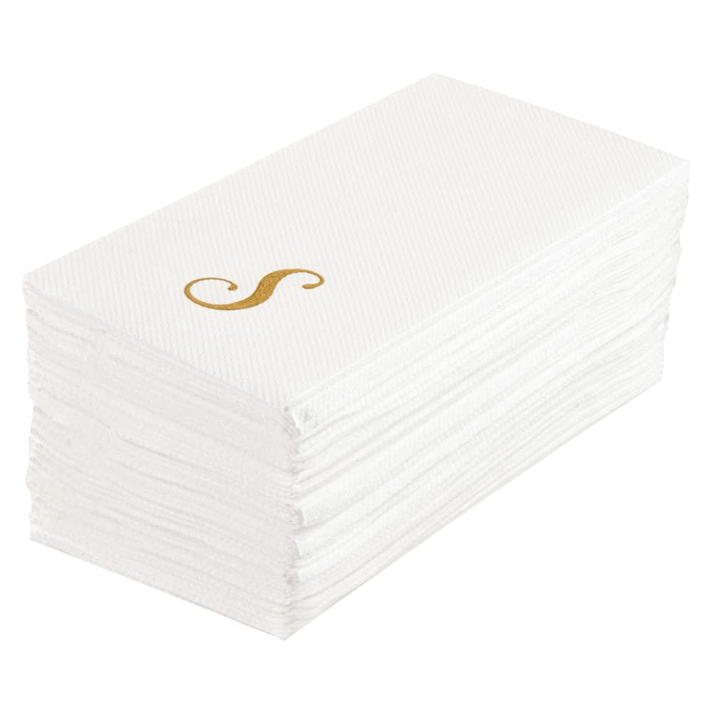 50 Count Linen-Feel Guest Towels, Gold S Cursive Paper Napkins 15.8 X 7.9 In