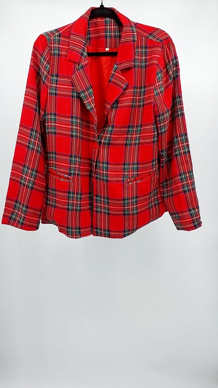 Plaid Single-Button Blazer