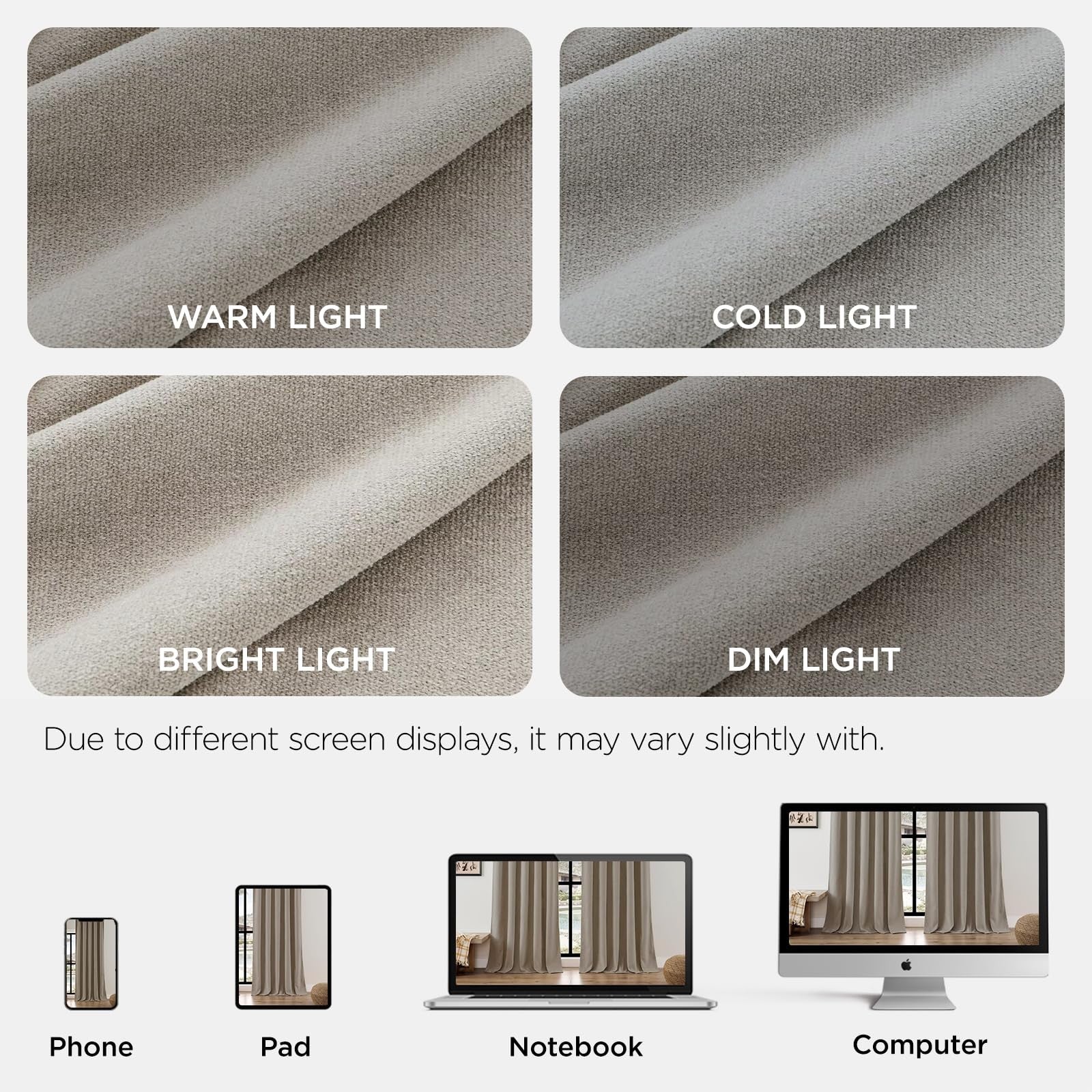 Light Filtering Faux Linen Curtains 52W x 96L 2 Panels Rod Pocket
