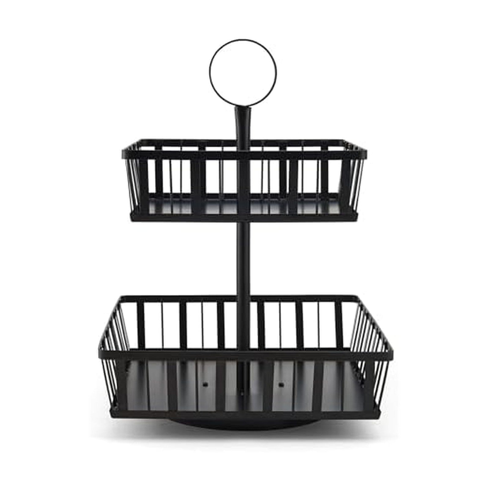 Rotating 2-Tier Storage Basket, Black Carbon Steel, Kitchen & Bathroom Use