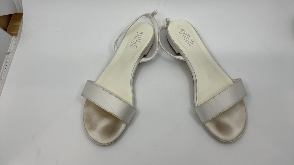Bridal Satin Flats Sandals, Open Toe, Pearl Detail, Ivory, Size 8.5