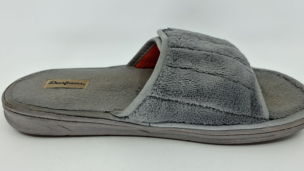 Dearfoams Men's Memory Foam Slide Slippers, Medium Grey, Size 11-12