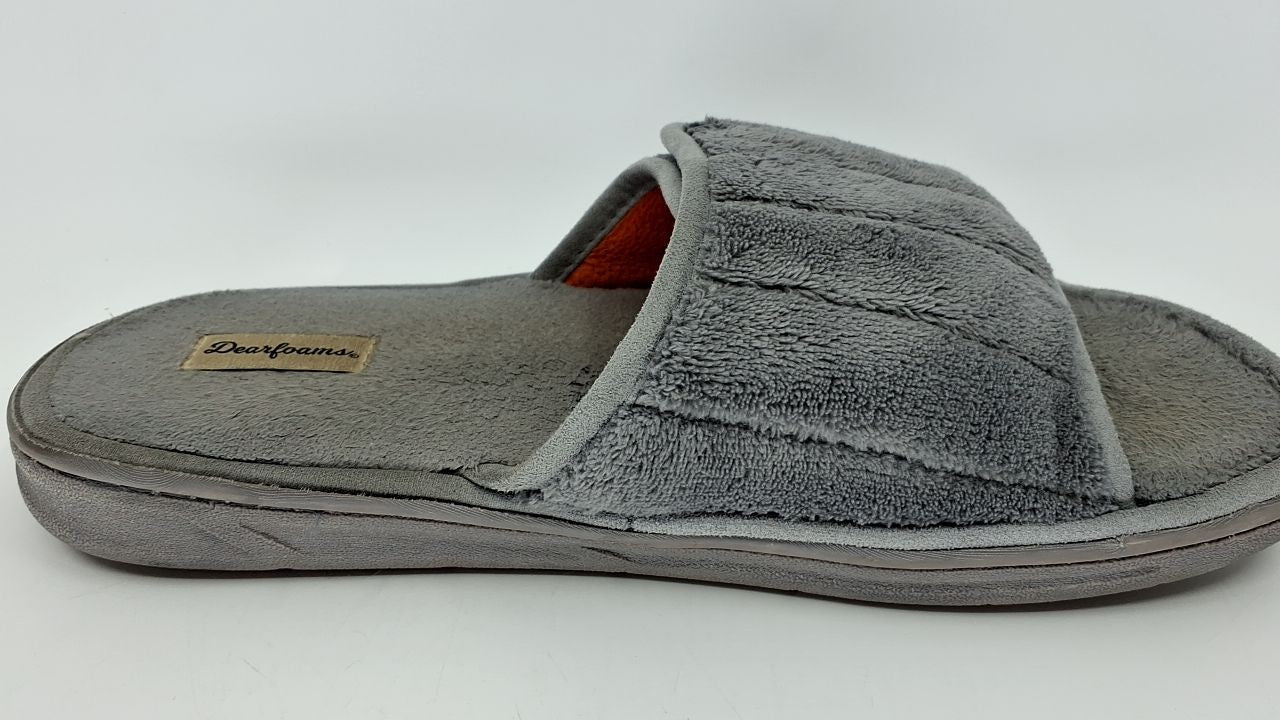 Dearfoams Men's Memory Foam Slide Slippers, Medium Grey, Size 11-12